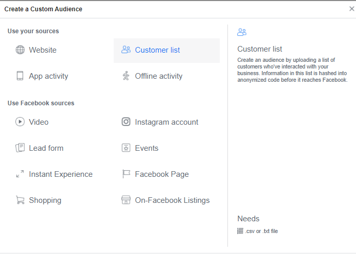 Facebook Customer List Feature